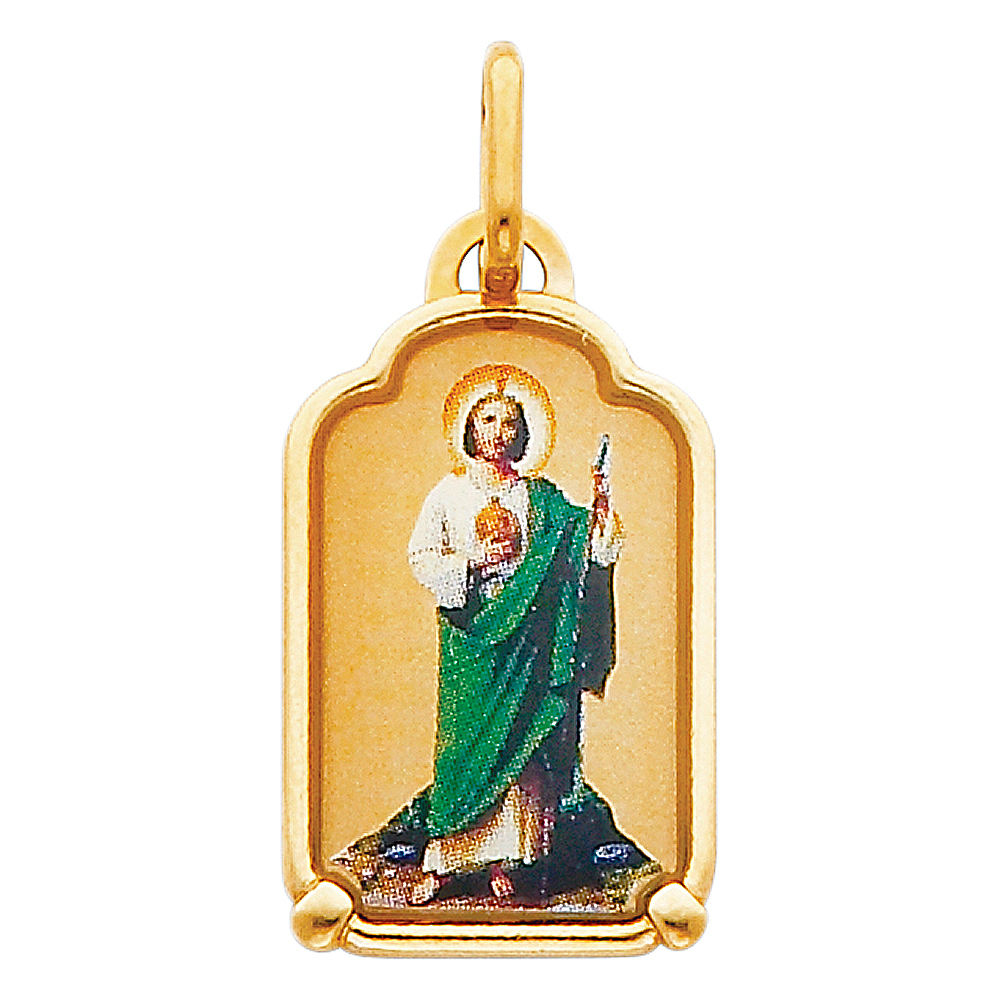 14K Yellow Gold Small Religious St. Jude Thaddeus Picture Charm Pendant